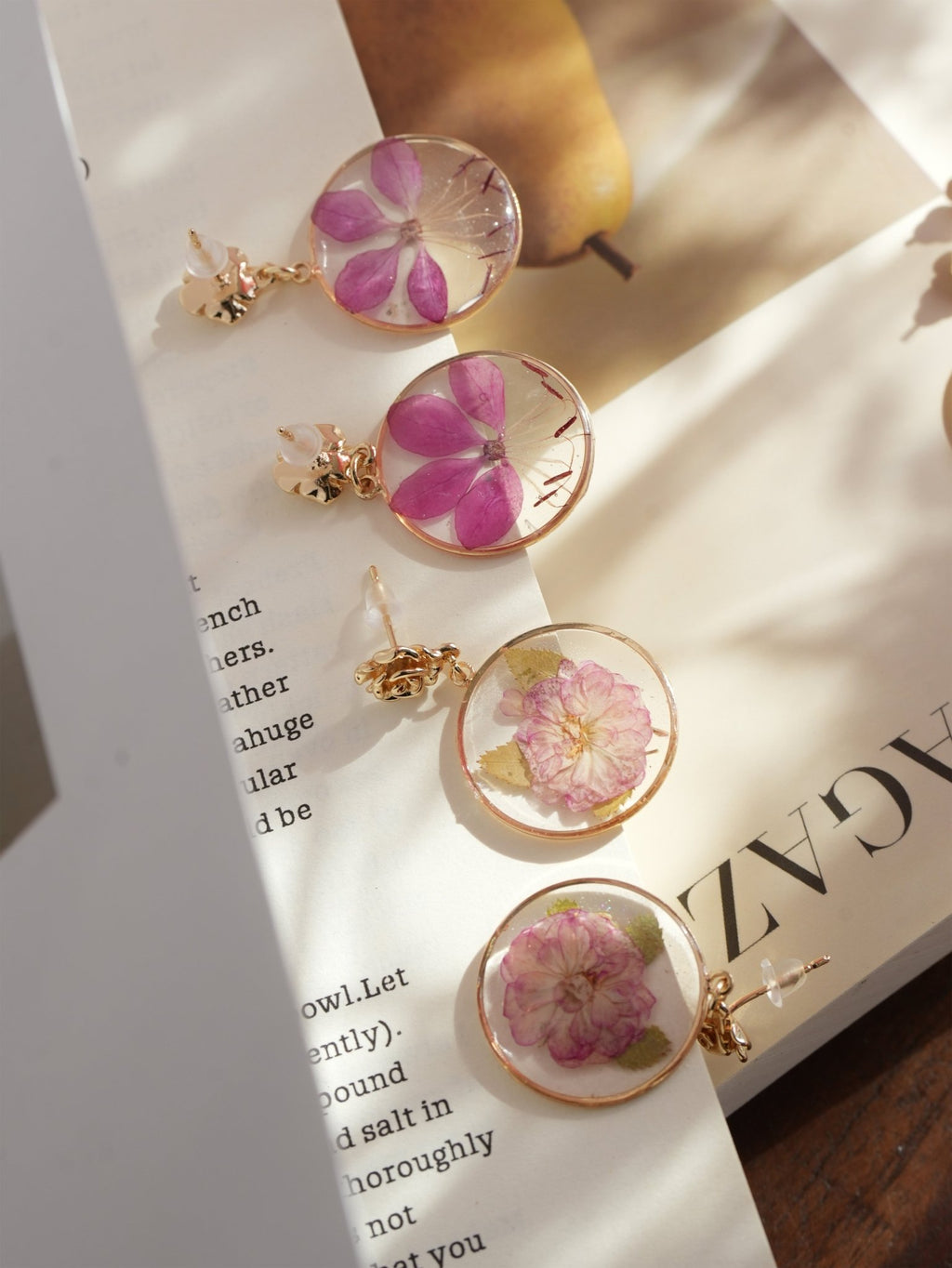 The Secret Garden" Pressed Flower Earring Sets - Sakura, Azalea & Lace Flower Bundles - Yunicrafts