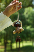 "The Seed Sprite" - Handcrafted Nut Shell Doll Charm with Colorful Fringe Hair - Yunicrafts