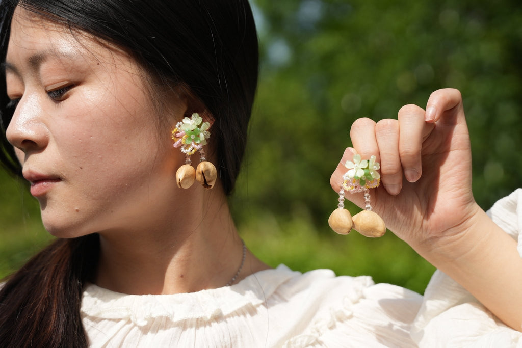 "The Spring Blossom" - Pastel Flower & Natural Seed Dangle Earrings - Yunicrafts