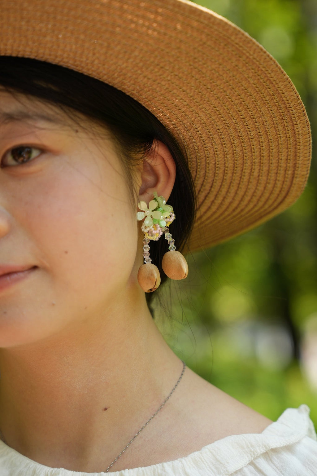 "The Spring Blossom" - Pastel Flower & Natural Seed Dangle Earrings - Yunicrafts