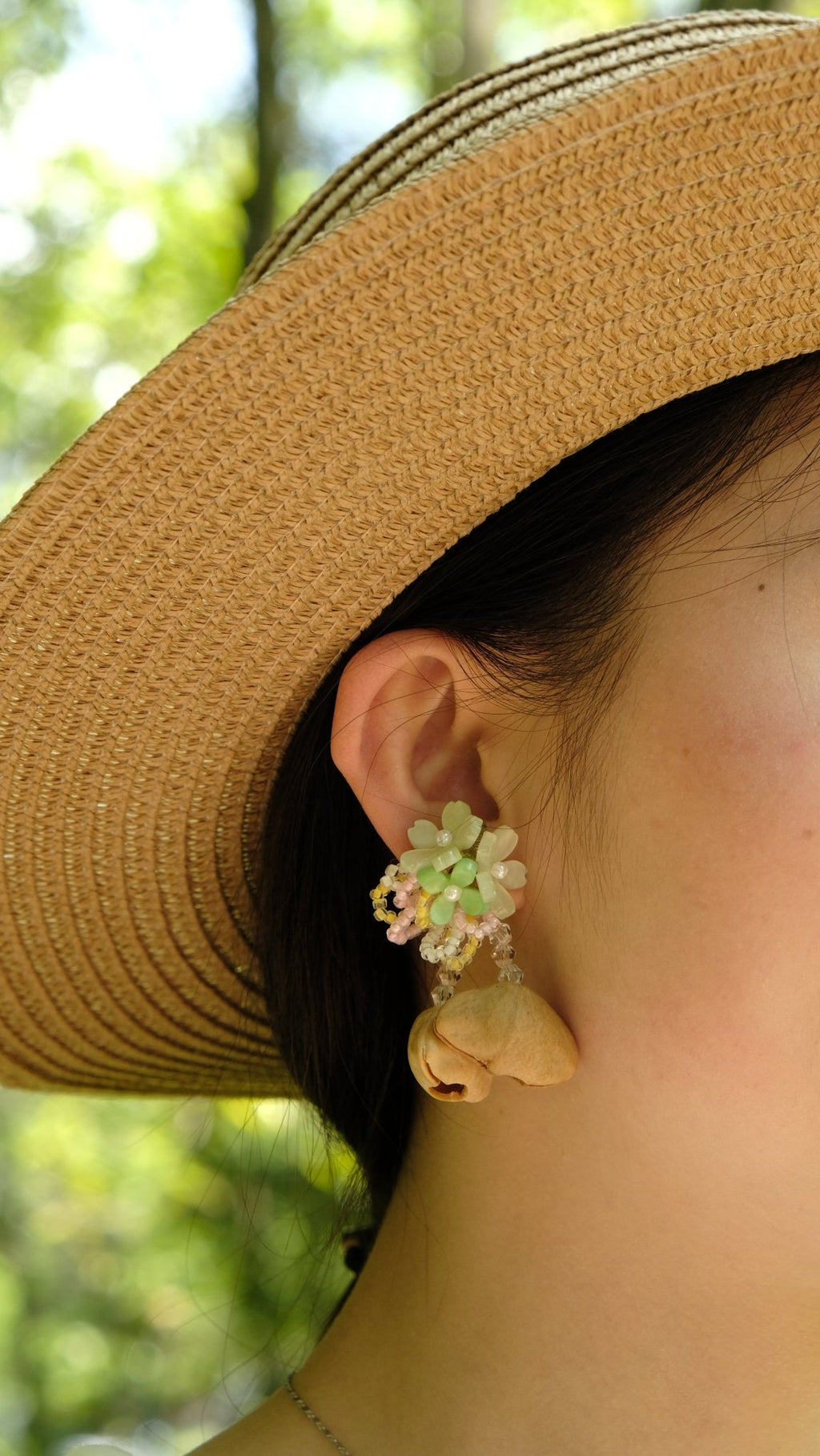 "The Spring Blossom" - Pastel Flower & Natural Seed Dangle Earrings - Yunicrafts