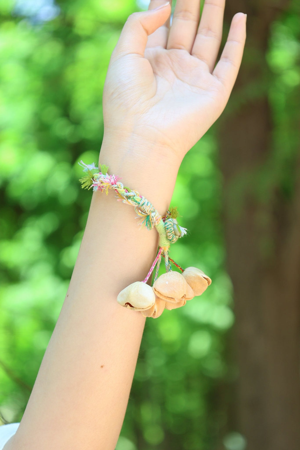 "The Spring Whisper" - Pastel Hand - Woven Bracelet with Nut Shell Bells - Yunicrafts