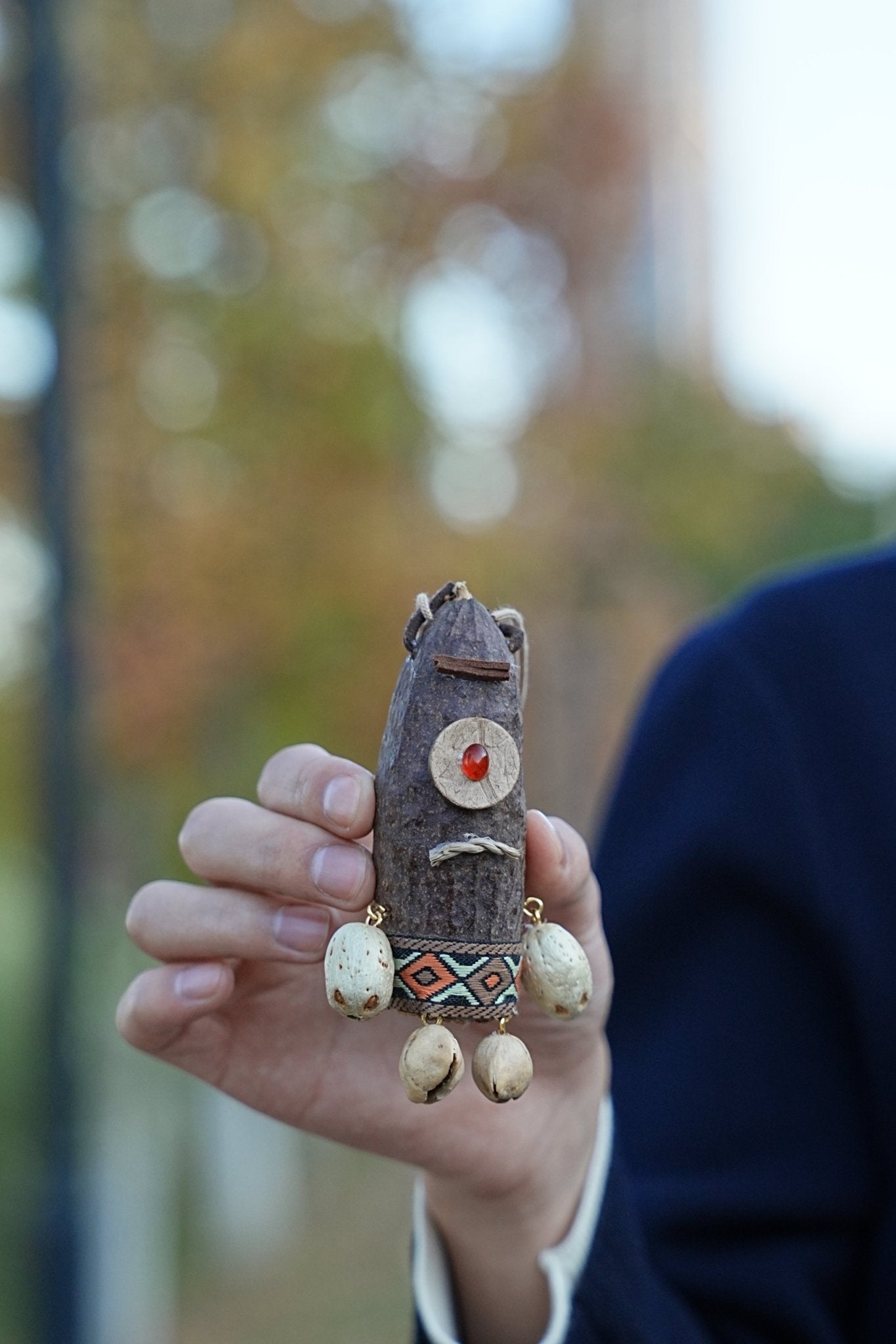 "The Tribal Cyclops" - Handcrafted Seed Pod Totem with Woven Belt & Single Eye - Yunicrafts