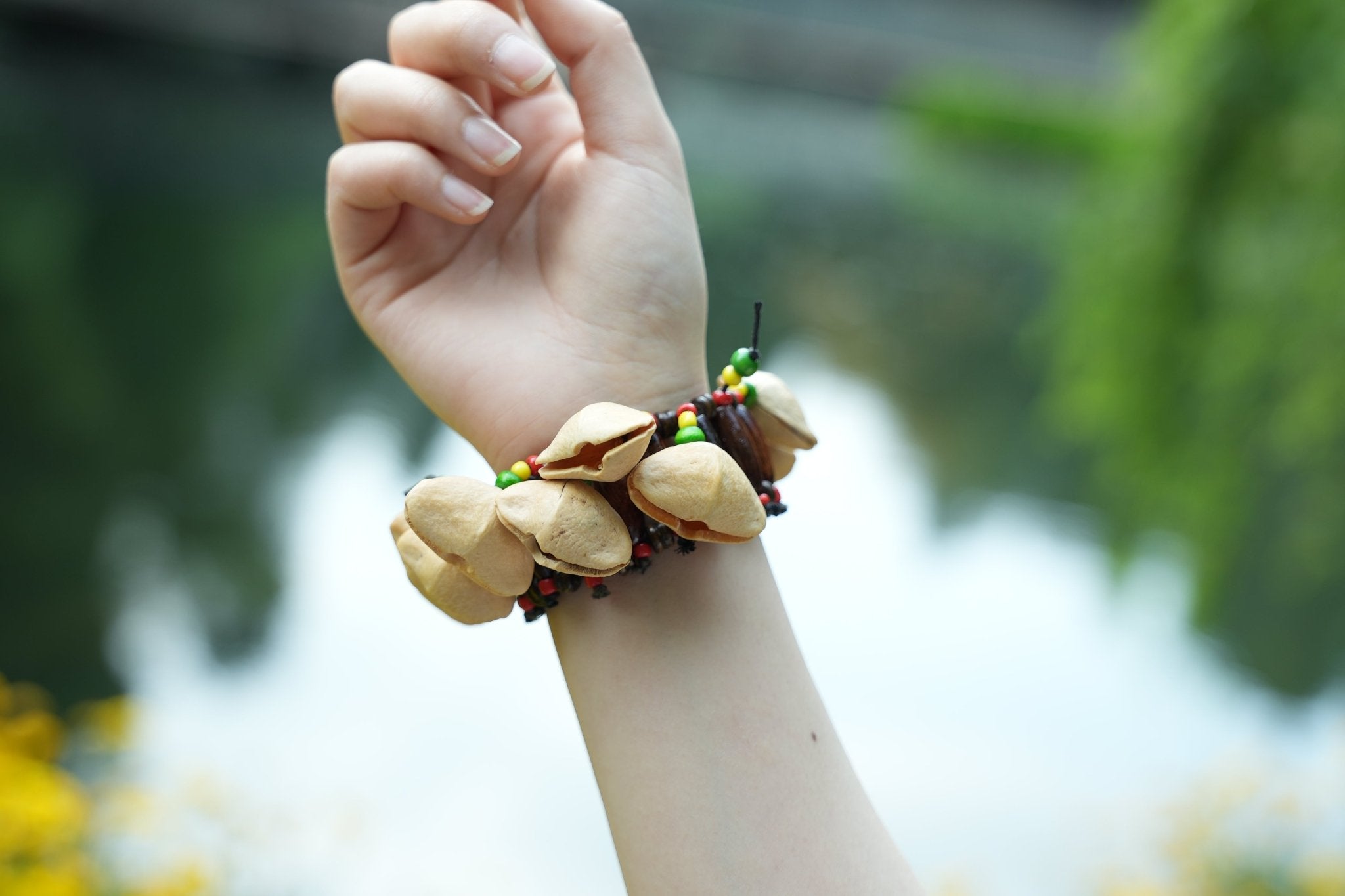 "The Tribal Dancer" - Handcrafted Nut Shell Rattle Bracelet - Yunicrafts
