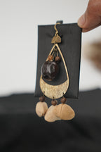 "The Tribal Echo" - Asymmetrical Hammered Bronze & Natural Seed Statement Earrings - Yunicrafts