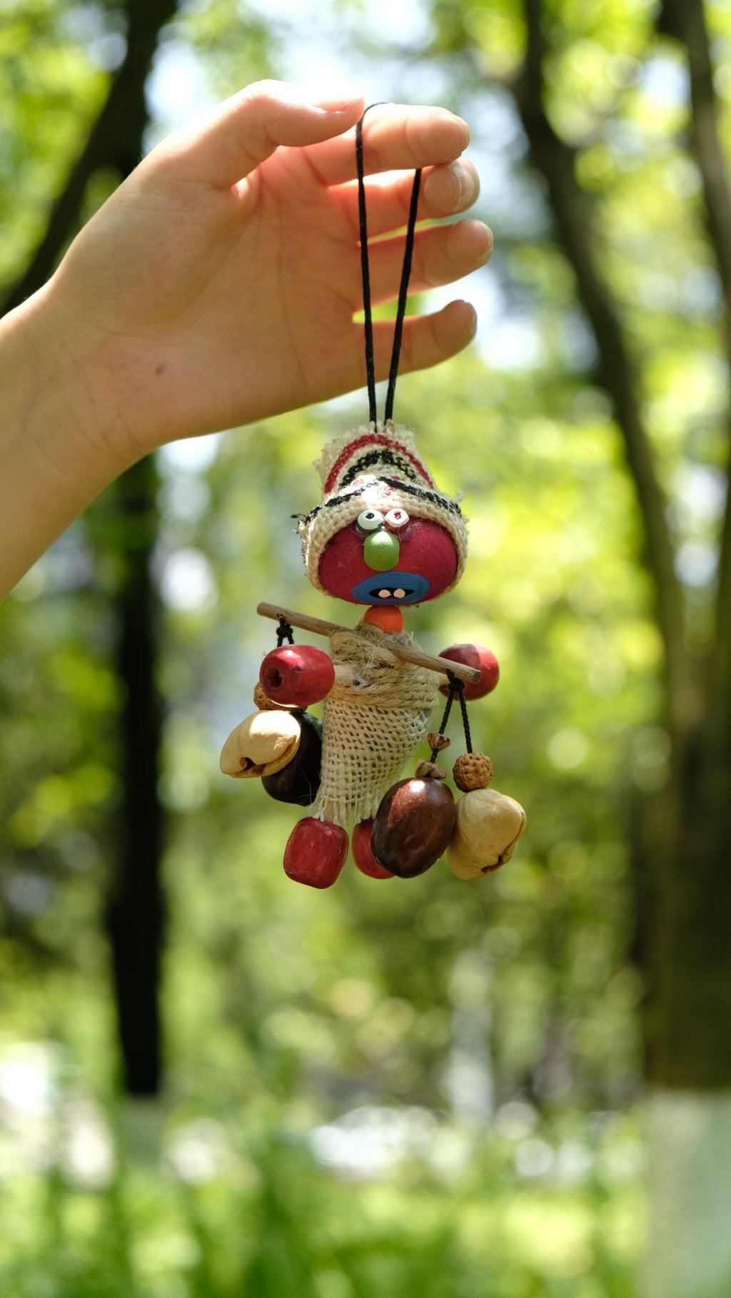 "The Tribal Nomad" - Handcrafted Burlap & Red Wood Folk Art Doll Charm - Yunicrafts