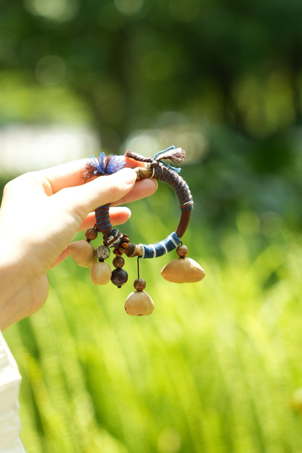 "The Tribal Vine" - Hand - Wrapped Natural Branch Bangle with Seed Charms - Yunicrafts