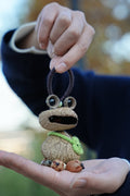 "The Wandering Frog" - Funny Big - Mouth Nut Shell Charm with Mini Knit Bag - Yunicrafts