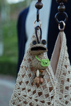"The Wandering Frog" - Funny Big - Mouth Nut Shell Charm with Mini Knit Bag - Yunicrafts