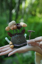 "The Wild Guardian" - Nut Shell Boar Doll with Rake & White Tusks - Yunicrafts