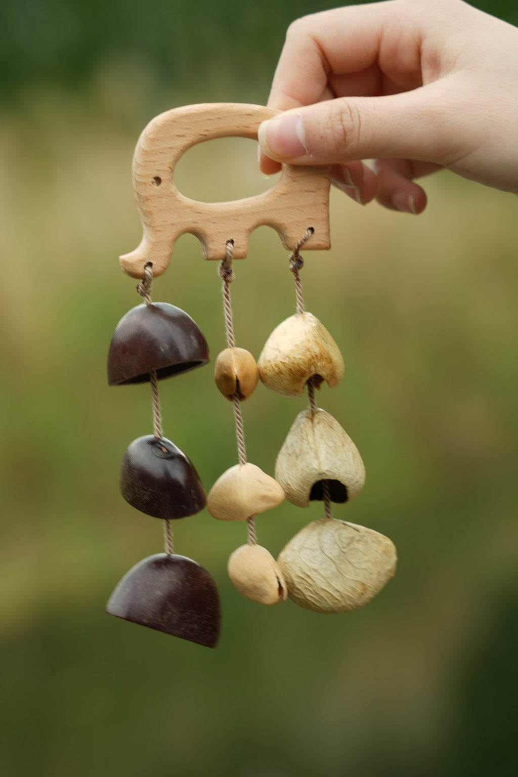 "The Wooden Elephant Chime" - Carved Wood Bag Charm & Mini Mobile - Yunicrafts