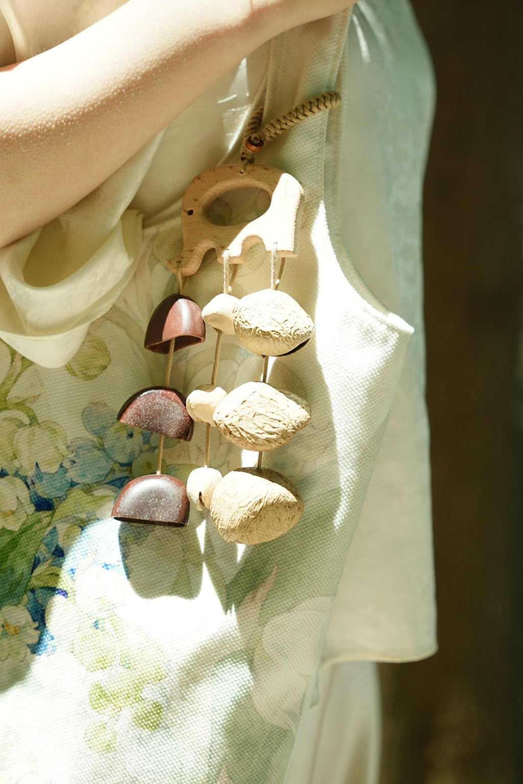 "The Wooden Elephant Chime" - Carved Wood Bag Charm & Mini Mobile - Yunicrafts