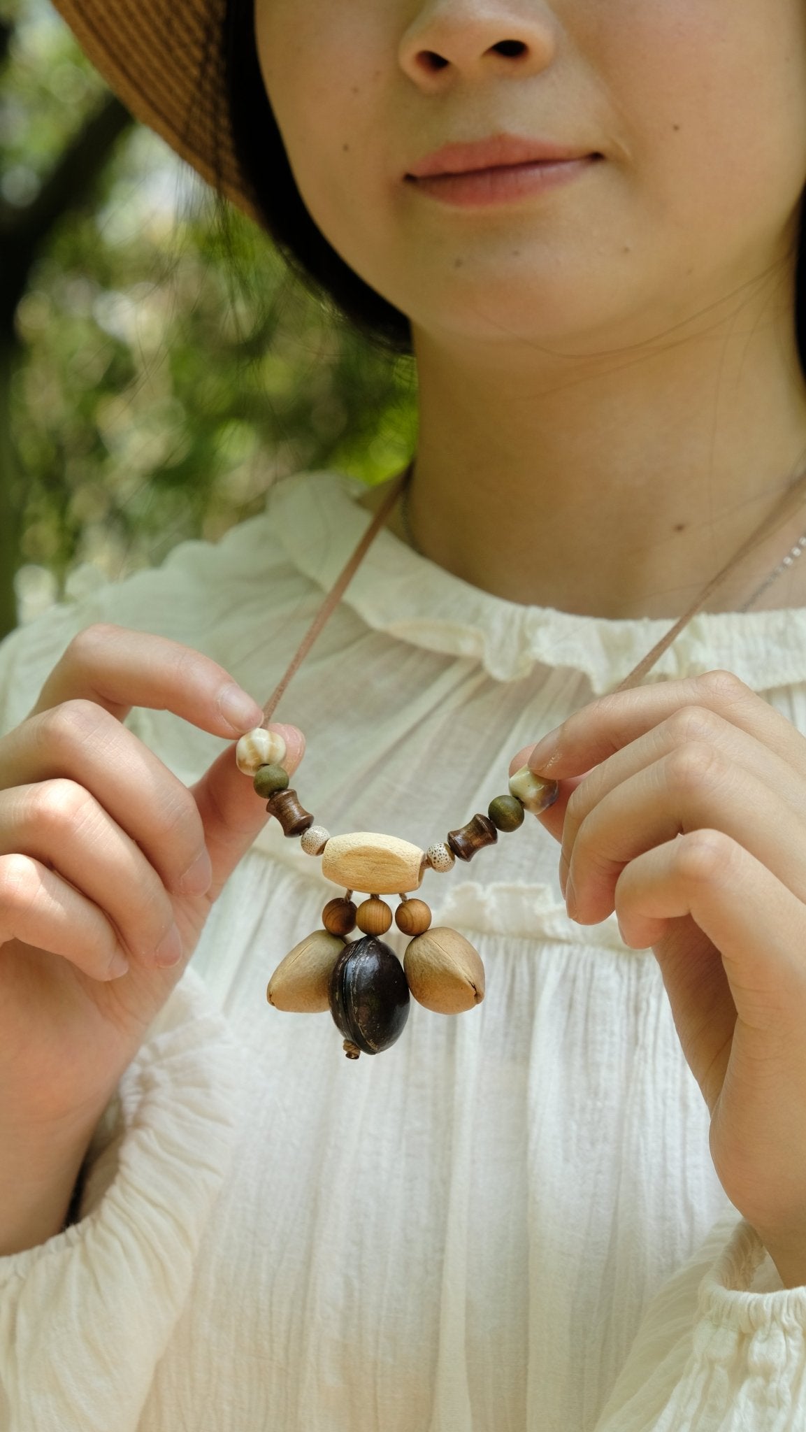 "The Woodland Echo" - Handcrafted Natural Seed & Wood Bead Necklace - Yunicrafts