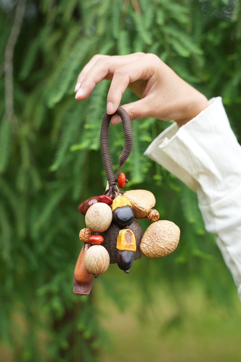 "The Woodland Harvest" - Mixed Forest Nut Cluster Charm with Lucky Red Seeds - Yunicrafts