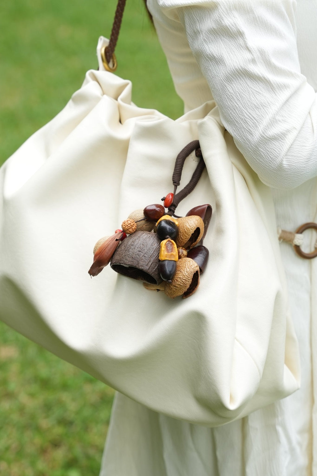 "The Woodland Harvest" - Mixed Forest Nut Cluster Charm with Lucky Red Seeds - Yunicrafts
