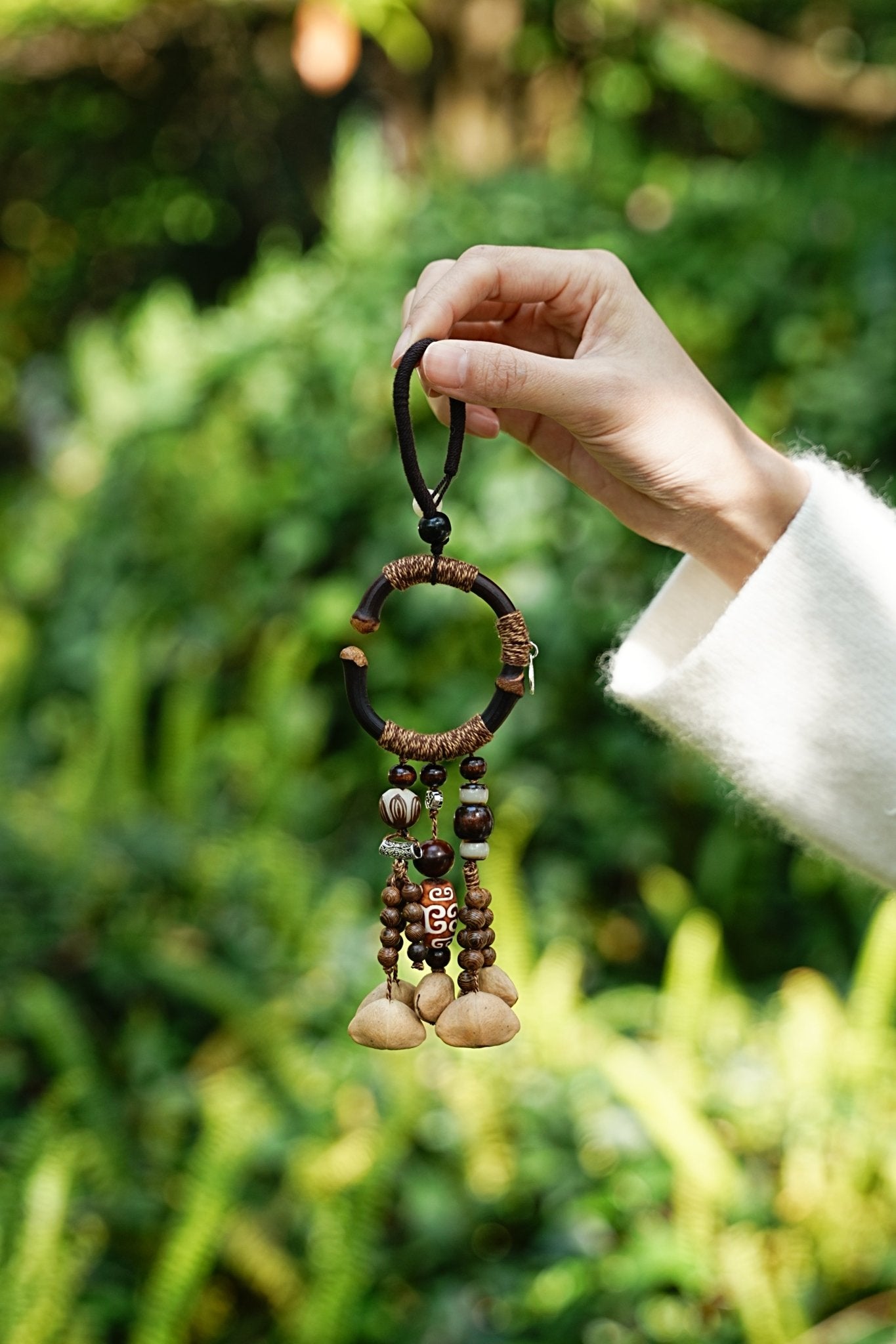 "The Woodland Tales" - Handcrafted Nut Shell & Wood Bag Charms (Cat, Bear, Sprite & Ring) - Yunicrafts