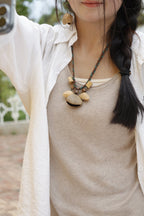 "The Woodland Trio" - Natural Seed Pod Necklace with Brown & Teal Braided Cord - Yunicrafts