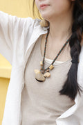 "The Woodland Trio" - Natural Seed Pod Necklace with Brown & Teal Braided Cord - Yunicrafts