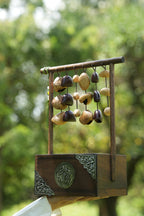 "The Zen Sanctuary" - Vintage Wood Tissue Box with Seed Wind Chime & Silver Relief - Yunicrafts
