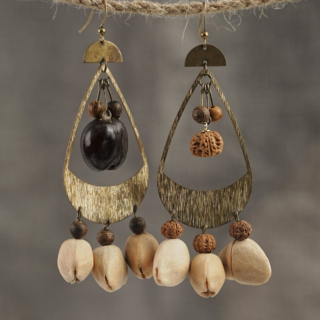 "Tribal Echo" Seed Bronze Earrings - Yunicrafts