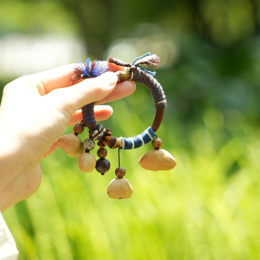 "The Tribal Vine" - Hand - Wrapped Natural Branch Bangle with Seed Charms - Yunicrafts