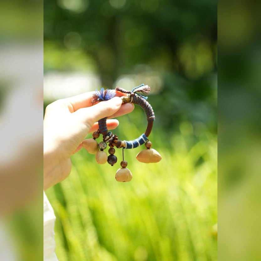 "The Tribal Vine" - Hand - Wrapped Natural Branch Bangle with Seed Charms - Yunicrafts