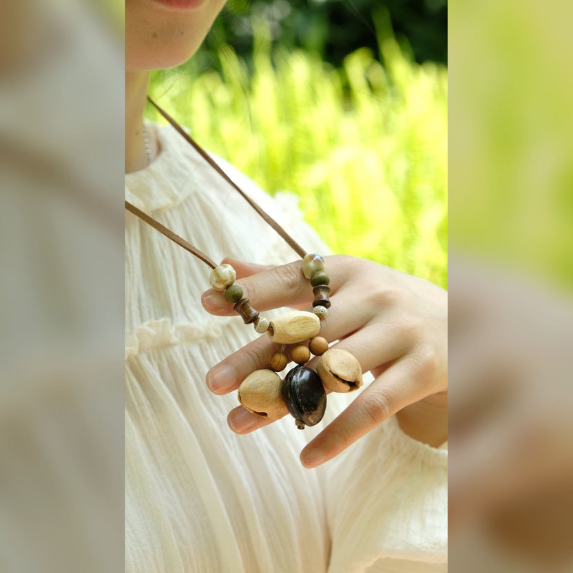 "The Woodland Echo" - Handcrafted Natural Seed & Wood Bead Necklace - Yunicrafts