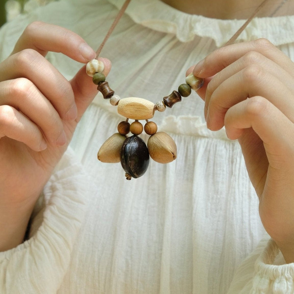 "Woodland Echo" Seed＆Wood Bead Necklace - Yunicrafts