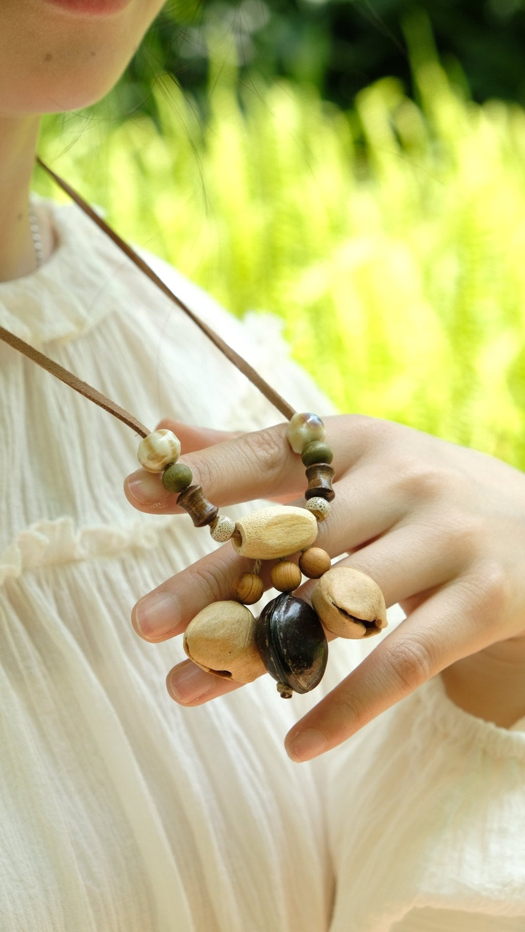 "Woodland Echo" Seed＆Wood Bead Necklace - Yunicrafts