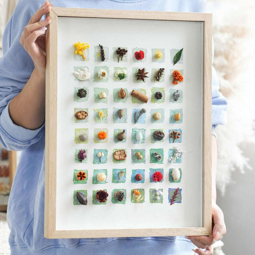 "O Grande Mosaico Botânico" - 48 - Grade Real Specimen Shadow Box Art (Extra Grande) - __Yunicrafts__