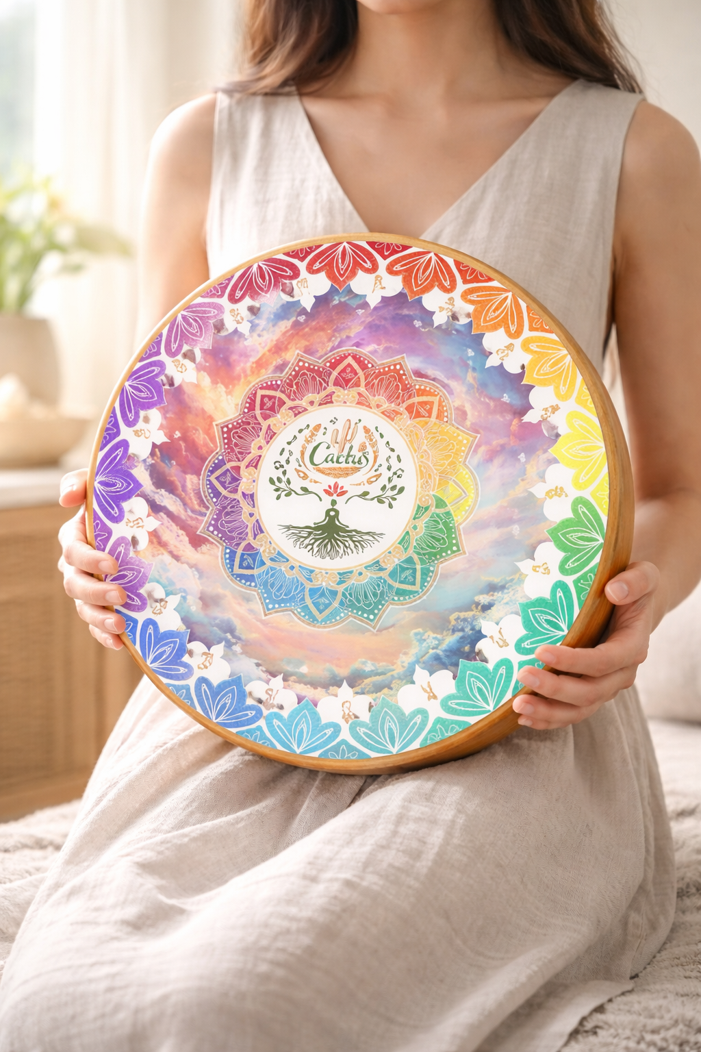 "Colorful Clouds" 35cm bamboo stream drum for meditation and sound healing- Yunicrafts