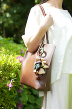 "The Forest Harvest" - Cascading Nut Shell & Green Tassel Bag Charm - Yunicrafts