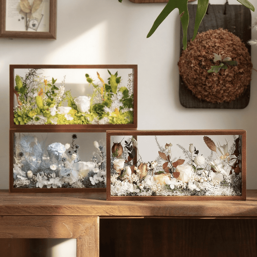 "The Landscape Garden" - Caixa de sombra de flores reais preservadas (decoração de mesa panorâmica) - __Yunicrafts__