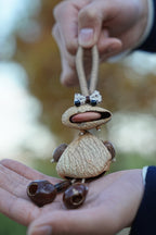 "The Polka Dot Monster" - Funny Big - Mouth Nut Shell Charm with Bow Tie - Yunicrafts