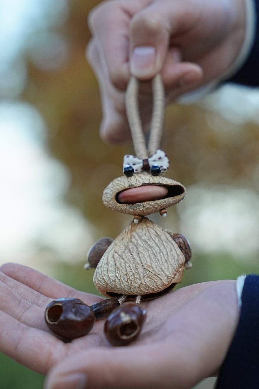 "The Polka Dot Monster" - Funny Big - Mouth Nut Shell Charm with Bow Tie - Yunicrafts