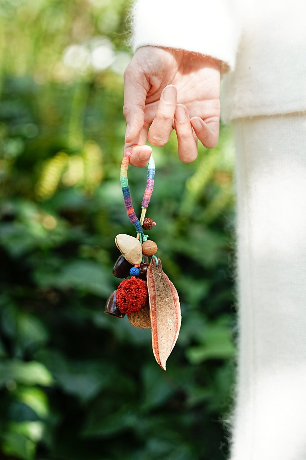 "The Rainbow Seed Charm" - Colorful Wrapped Bag Charm with Real Leaf Pods - Yunicrafts