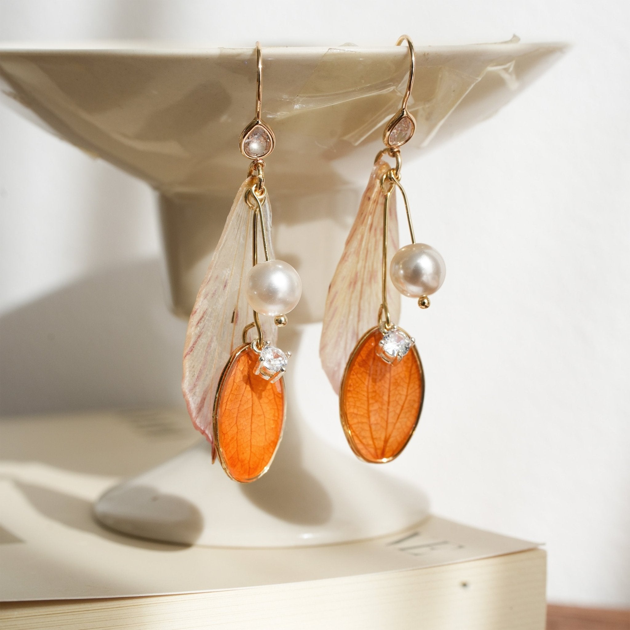 Real Alstroemeria Petal Earrings - "Fairy Wings" Translucent Floral Jewelry - Yunicrafts