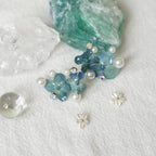 Real Blue Hydrangea Earrings with Pearl & Crystal Drop - "Raindrop Waltz" Botanical Jewelry - Yunicrafts