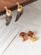 The Forager's Duo: Real Morel & Golden Chanterelle Mushroom Earrings Set - Yunicrafts