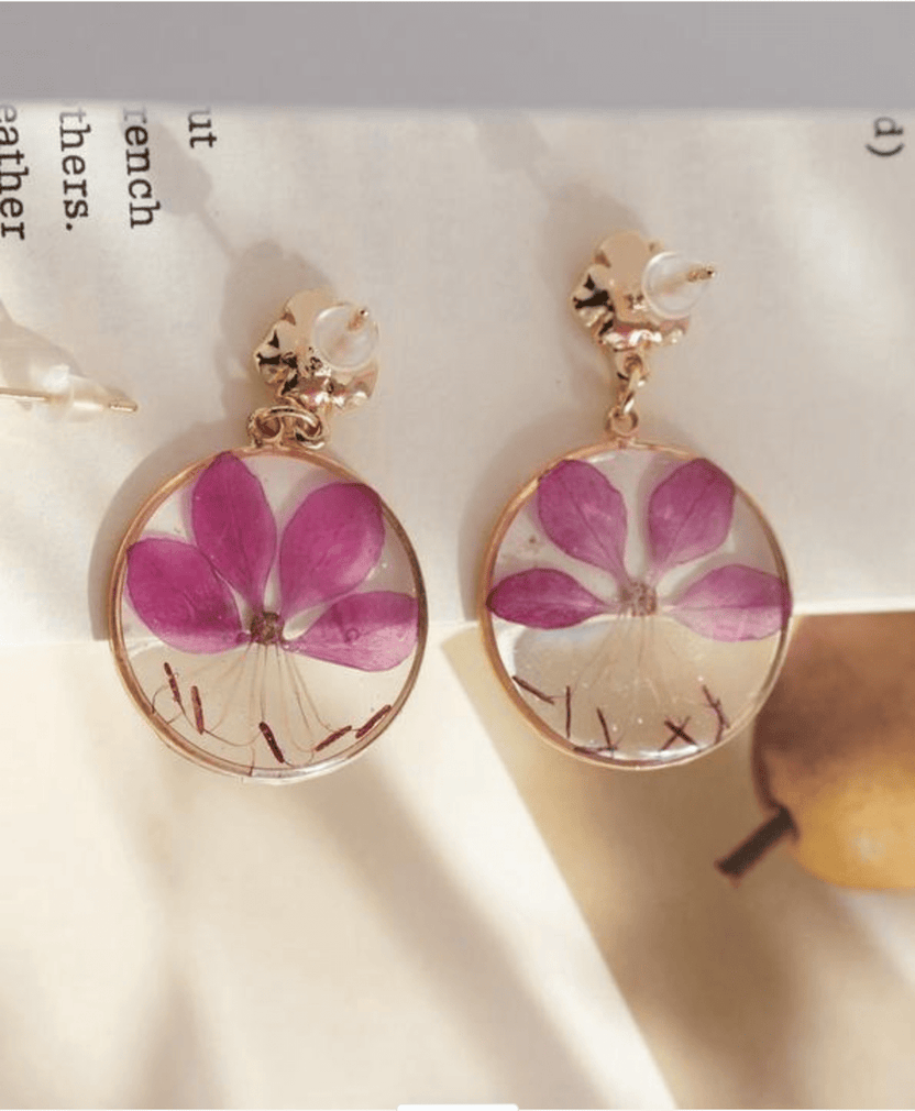 Brincos de azálea roxa real - joias de flores prensadas "Dancing Bloom" - __Yunicrafts__