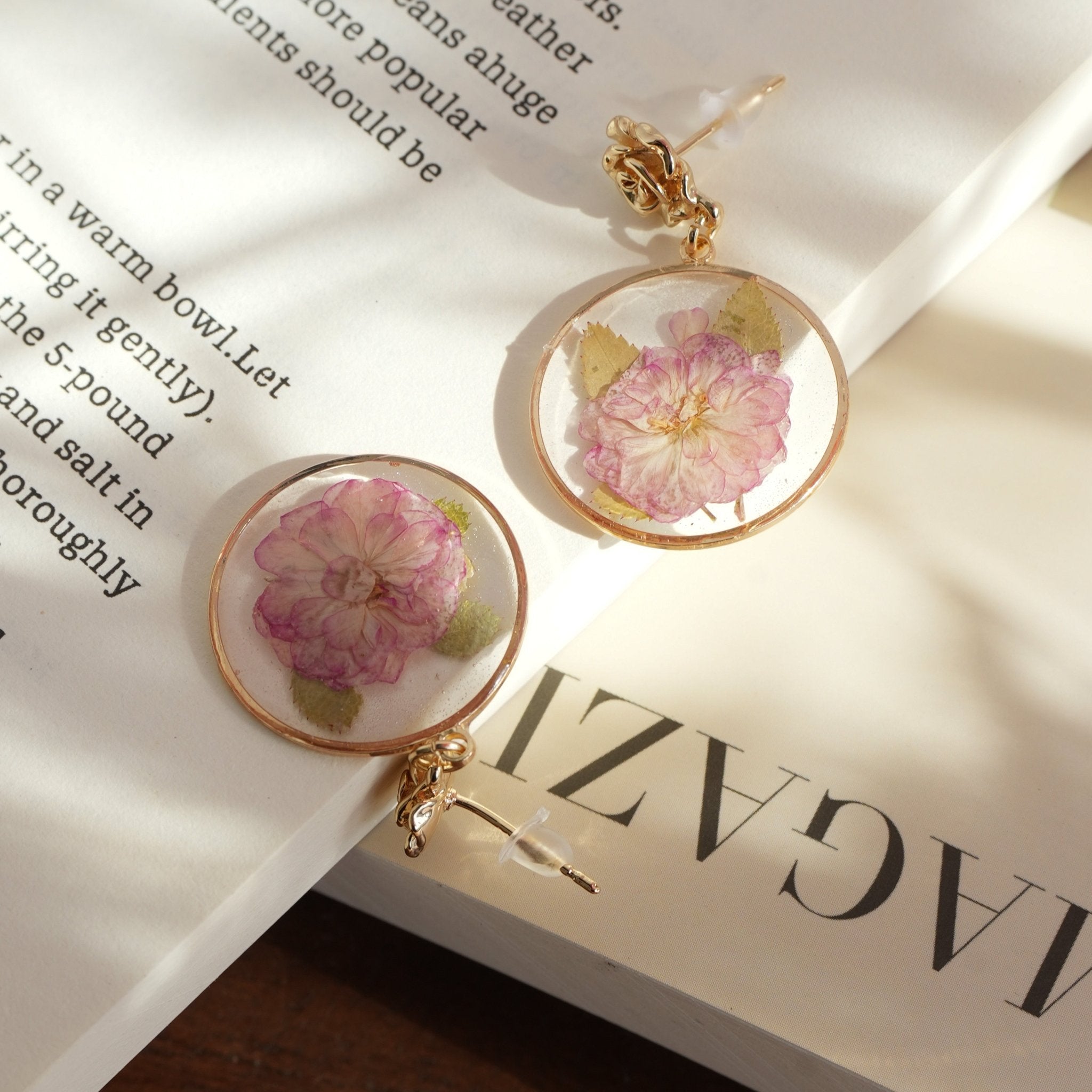 Real Double Cherry Blossom Earrings - "Sakura Dream" Pressed Flower Jewelry - Yunicrafts