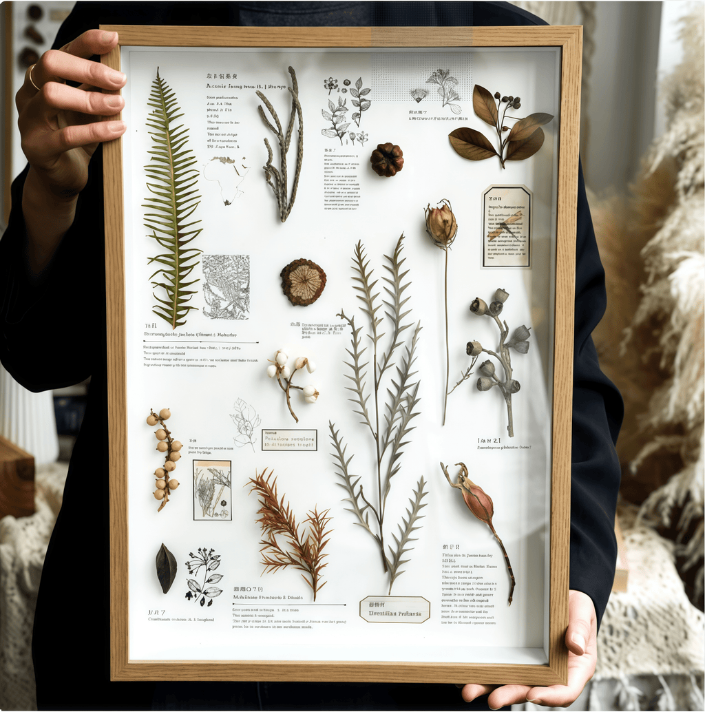 „The Rainforest Seed Vault“ – Schattenbox-Kunst mit echten tropischen Exemplaren (Quadrat / A4 / A3) – Yunicrafts