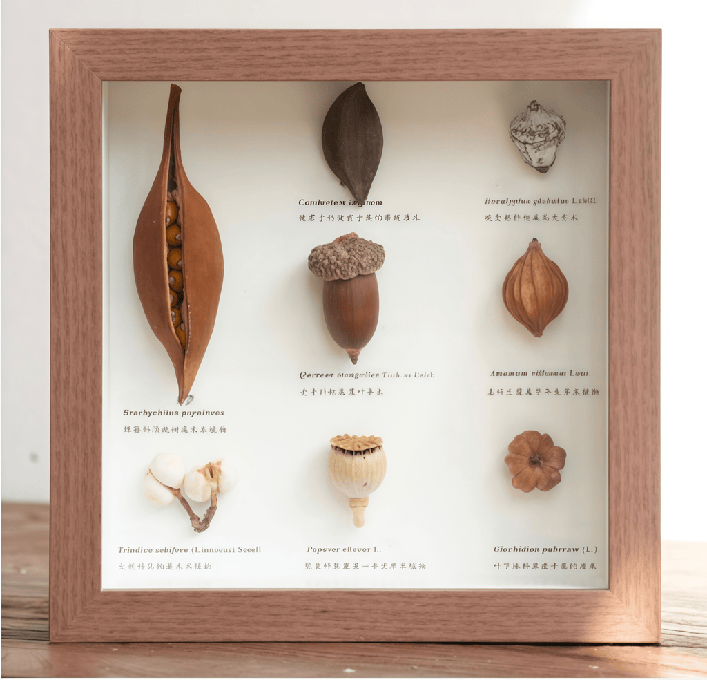 „The Rainforest Seed Vault“ – Schattenbox-Kunst mit echten tropischen Exemplaren (Quadrat / A4 / A3) – Yunicrafts