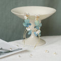 Real Blue Hydrangea Earrings with Pearl & Crystal Drop - "Raindrop Waltz" Botanical Jewelry - Yunicrafts
