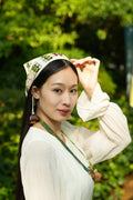 "The Strawberry Garden" - Hand - Crocheted Cottagecore Bandana with Strawberry Motif & Seed Charms - Yunicrafts