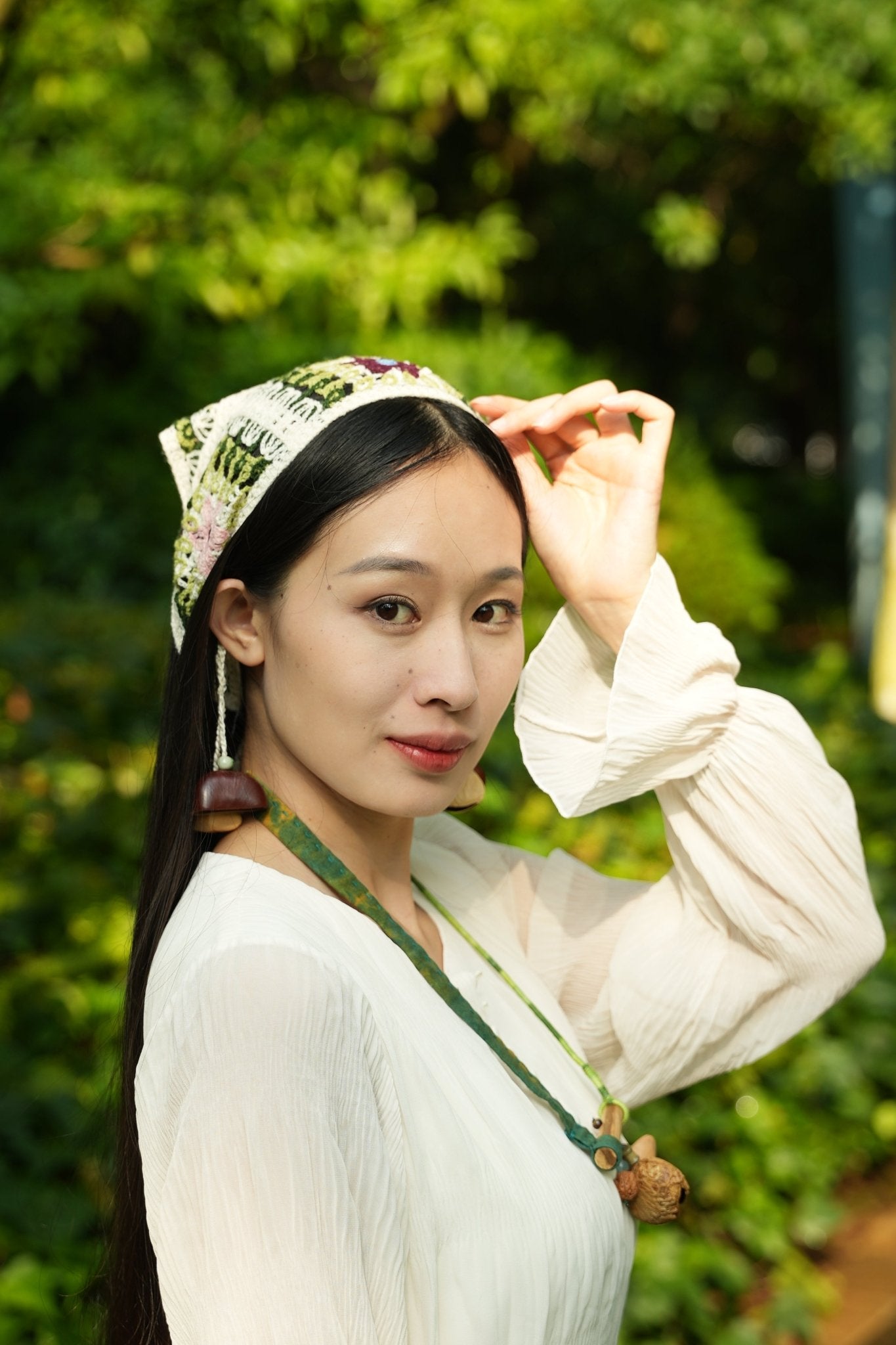 "The Strawberry Garden" - Hand - Crocheted Cottagecore Bandana with Strawberry Motif & Seed Charms - Yunicrafts