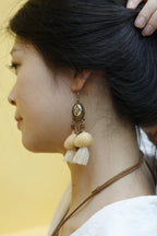 "The Vintage Blossom" - Antique Style Floral Earrings with Natural Seeds & Tassels - Yunicrafts