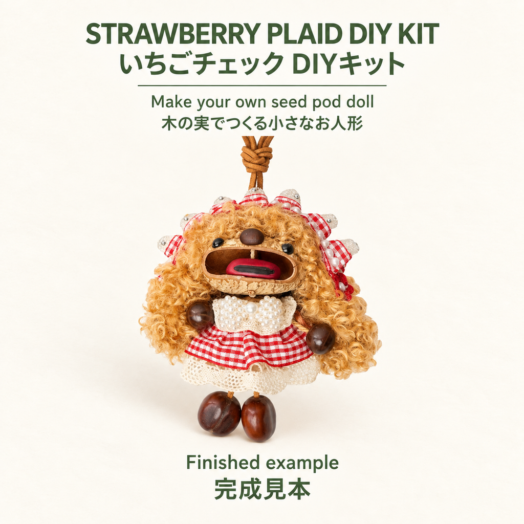 Strawberry Plaid Black Fruit Doll DIY Kit: finished example / いちごチェック DIYキット：完成見本