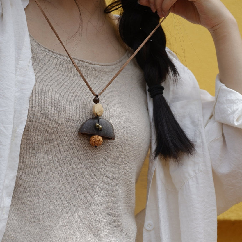 "The Zen Bell" - Minimalist Seed Pod & Rudraksha Pendant Necklace - Yunicrafts