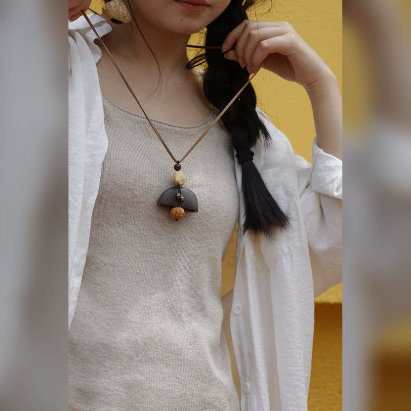 "The Zen Bell" - Minimalist Seed Pod & Rudraksha Pendant Necklace - Yunicrafts